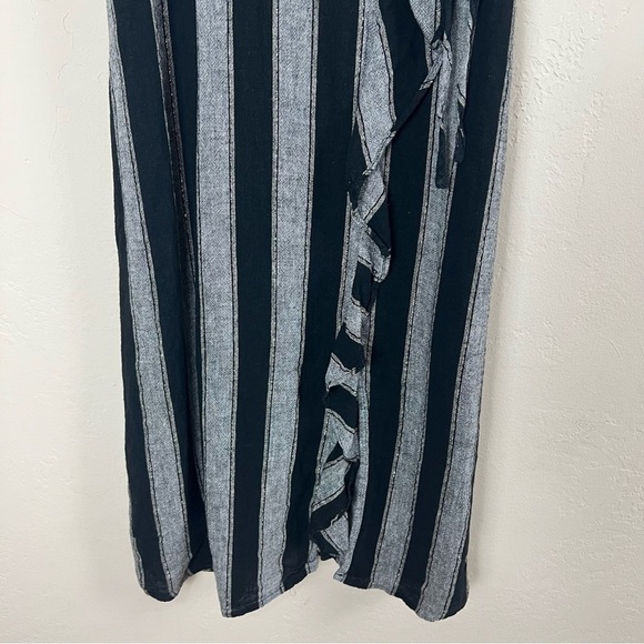 Rails Ariel Faux Wrap Dress Black‎ Silver Thompson Stripe Linen Blend Size Small - Picture 6 of 15